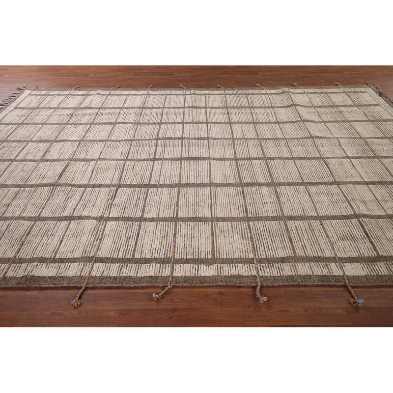 Checkered Moroccan Oriental Area Rug Hand-Knotted Wool Carpet - 8'0"x 12'3"