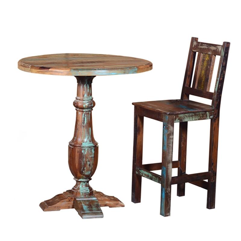 30" Rustic Brown Sheesham Wooden Bar Height Chair with Square Seat and Full Backrest - 48"H x 18"W x 18"D