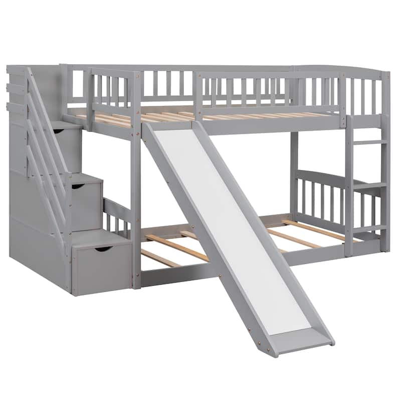 Twin over Twin Pine Bunk Bed with Slide