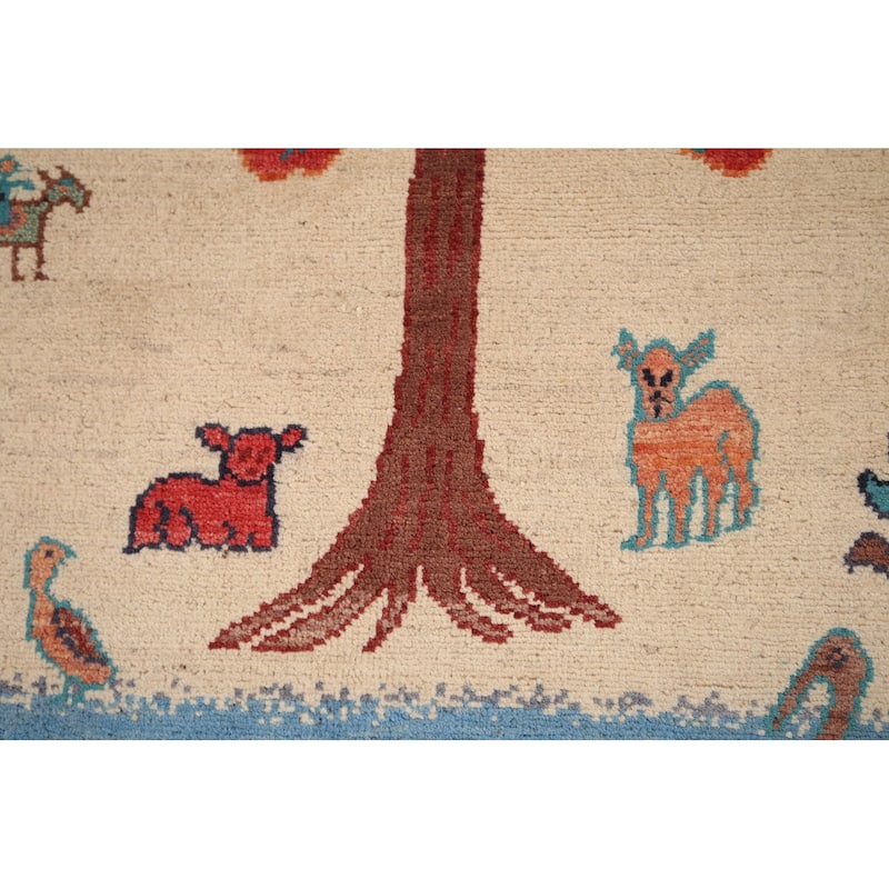 Animals Pictorial Ziegler Oriental Foyer Rug Handmade Wool Carpet - 2'1" x 3'0"