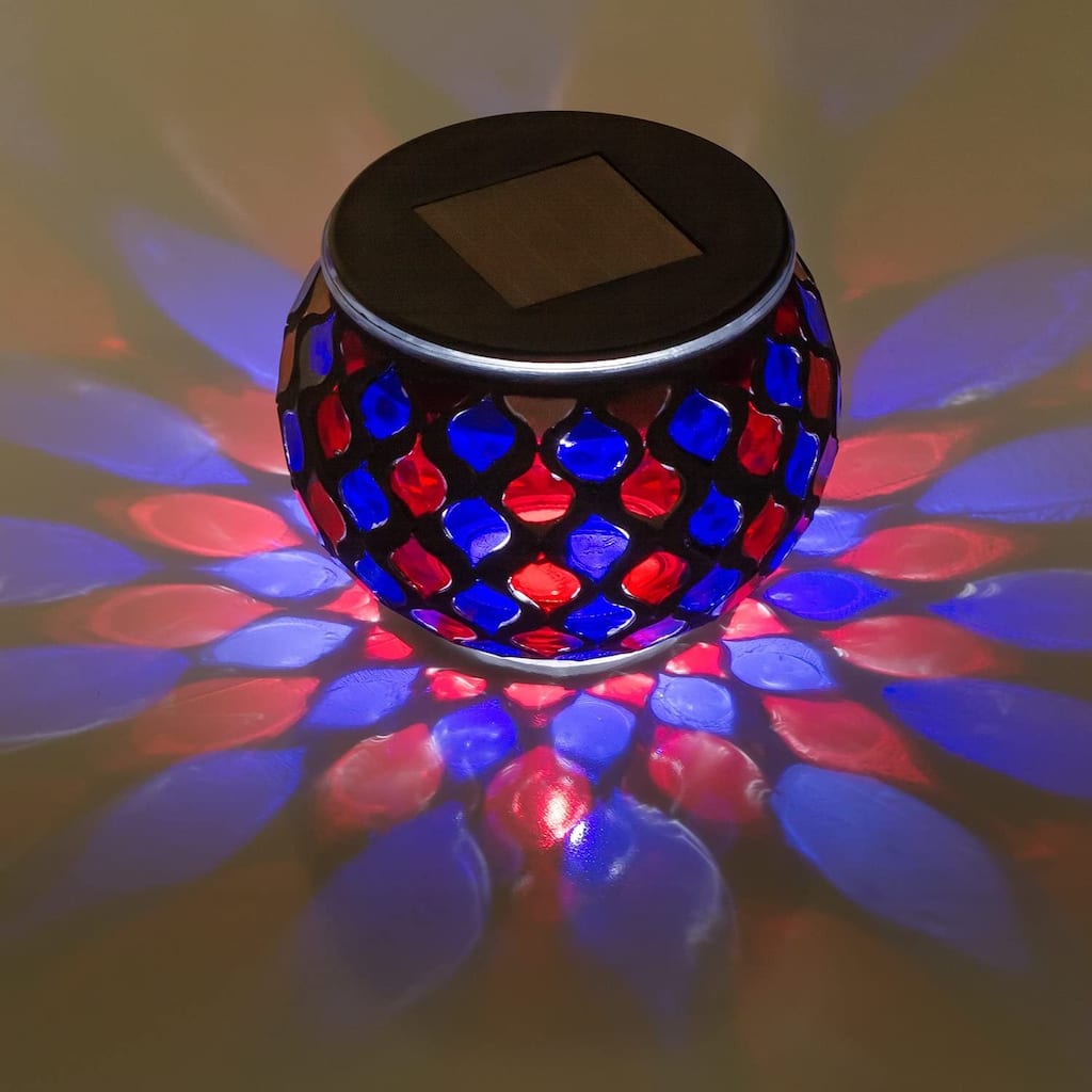 Solar Powered Mosaic Glass LED Outdoor Decorative Table Light (Red and Blue) - Medium