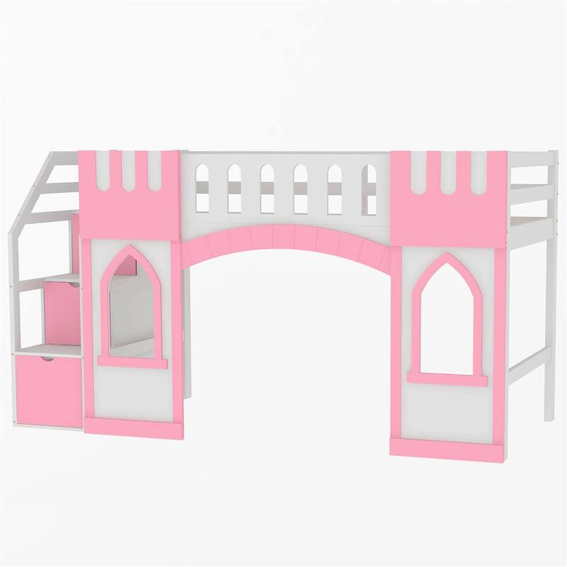 Twin Size Loft Bed with Storage Staircase and Window