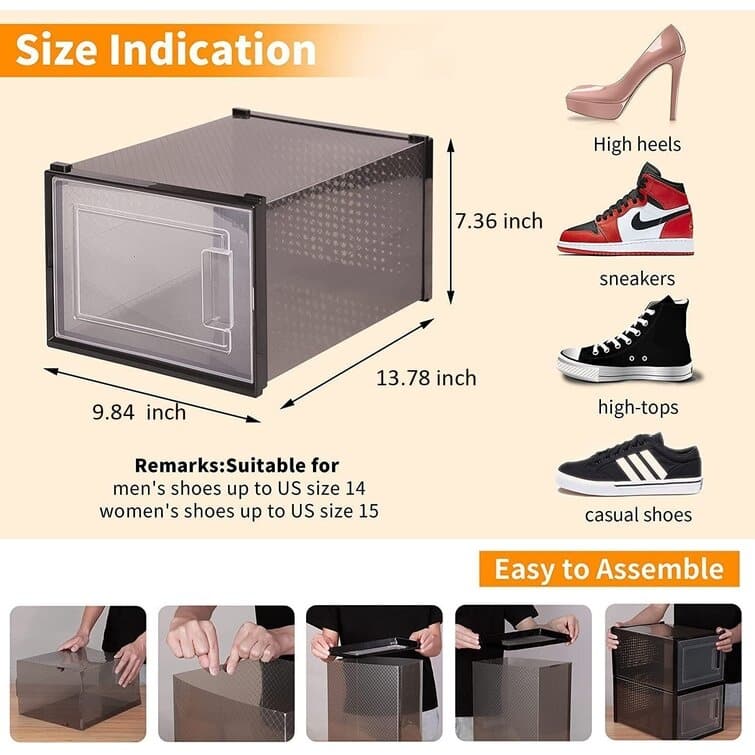8 Pack Plastic Stackable Shoe Storage Boxes Shoe Organizer