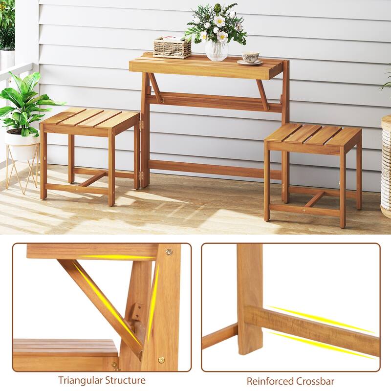 Gymax 3-in-1 Outdoor Acacia Wood Loveseat Bench Furnitur w/ Slatted
