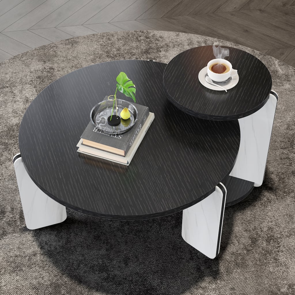 Black Coffee Table Set of 2 Nesting Table for Bedroom, End Table Center Table Accent Table Sofa Table