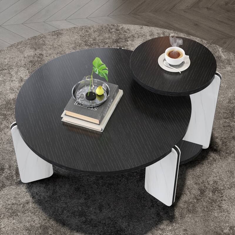 Modern Coffee Table with End Table Set, Durable Walnut Veneered MDF Center Table, Side Table for Living Room