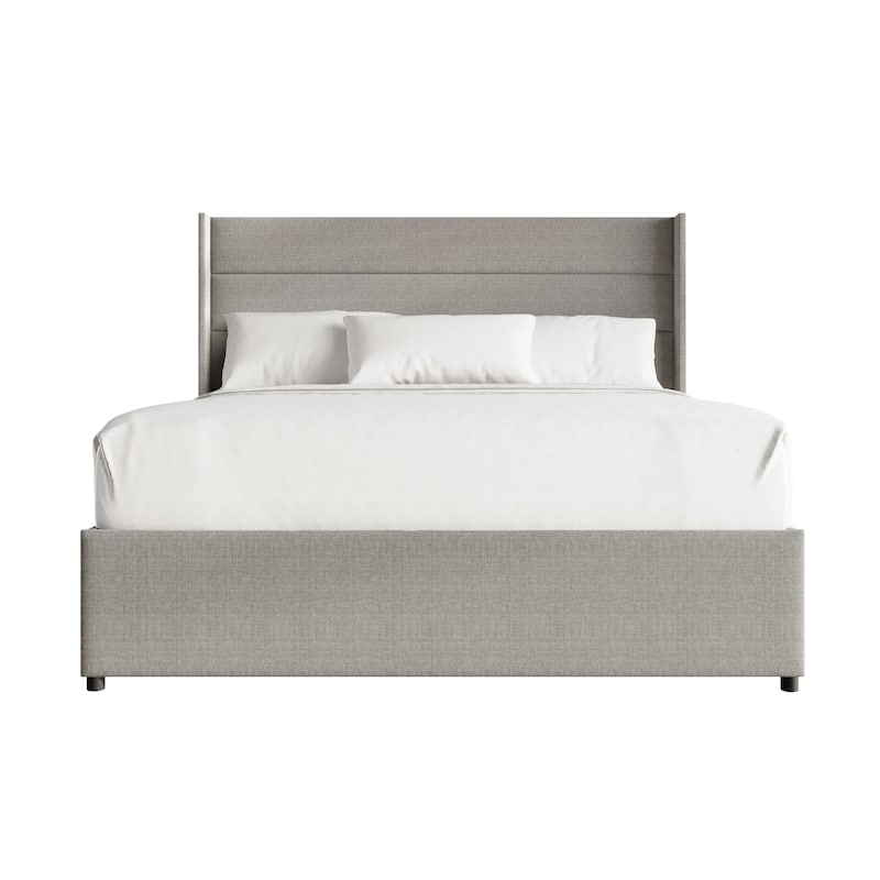 CraftPorch Modern Wingback Platform Lift Up Storage Bed - Grey - King