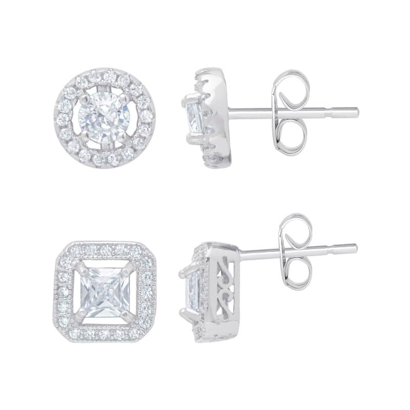 Victoria Townsend .925 Sterling Silver AAA Cubic Zirconia 2 pc.Halo Stud Set - Clear - White
