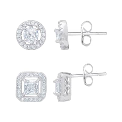 Victoria Townsend .925 Sterling Silver AAA Cubic Zirconia 2 pc.Halo Stud Set