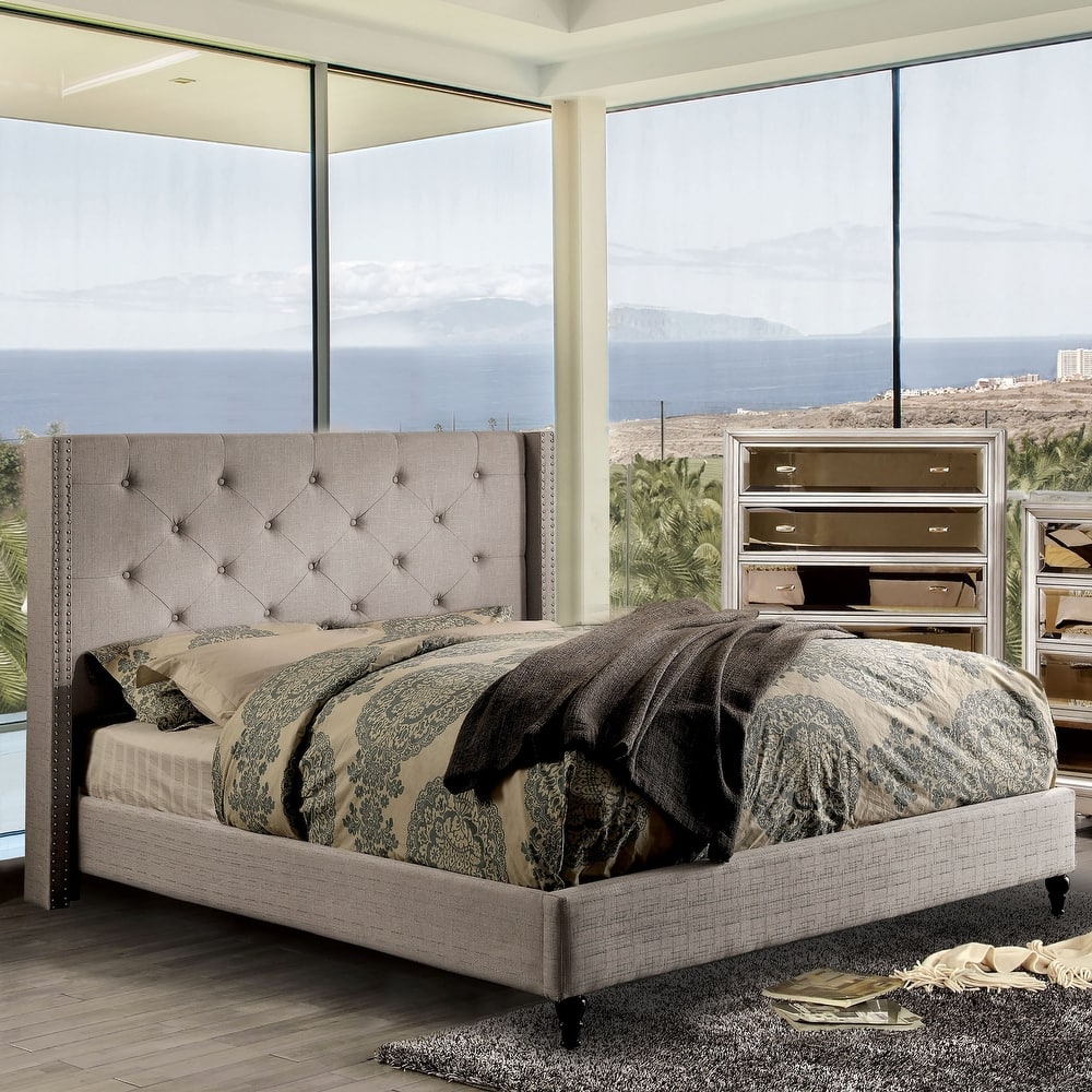 Furniture of America Ralen Modern Tufted Fabric Wingback Platform Bed