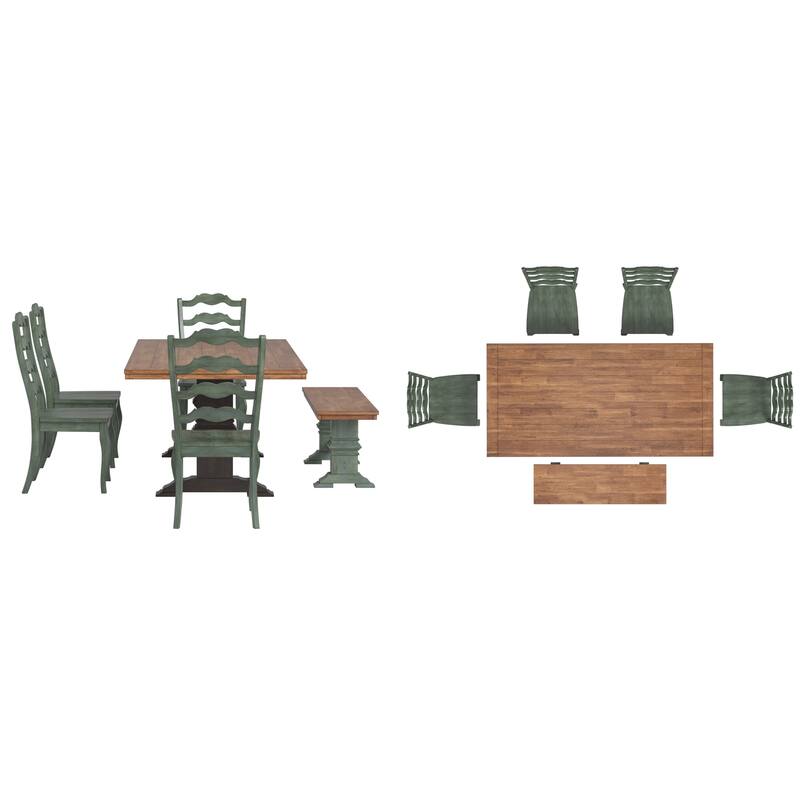 Ronda 78" Rectangular Solid Wood Top Dining Set with French Ladder Back Chairs
