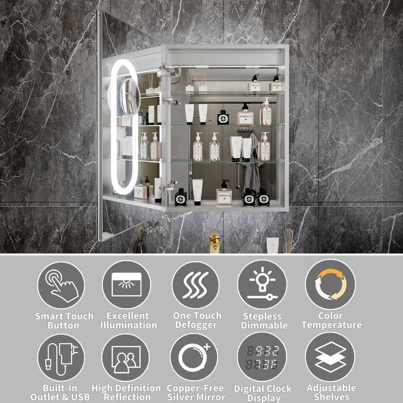 MEDUNJESS 24'' x 32'' Frameless Bathroom Cabinet with Defogging