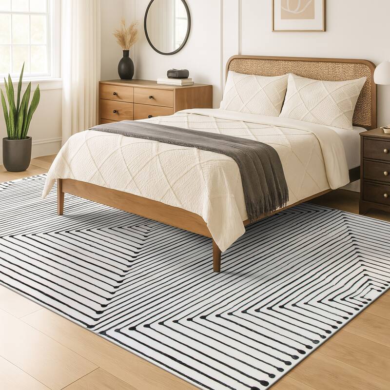 World Rug Gallery Bohemian Stripes Washable Non-Slip Area Rug