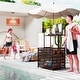 preview thumbnail 10 of 25, Outsunny Wicker Pool Float Storage Organizer, PE Rattan Pool Float Holder with Basket Shelf Towel Bars, Rolling Pool Caddy Mixed-Brown
