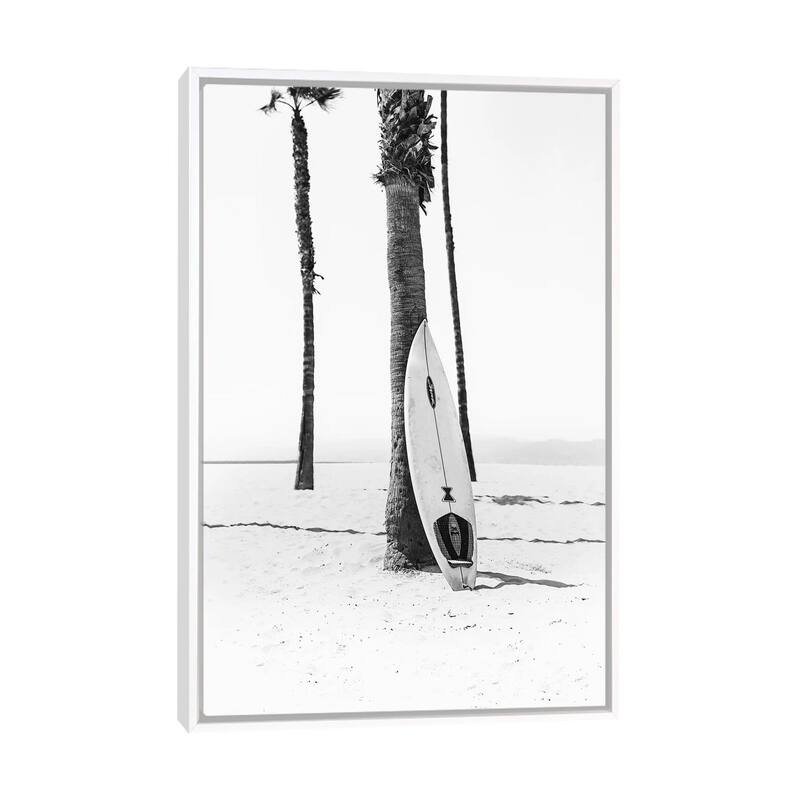 iCanvas "Surf Board In Black & White" by Sisi & Seb Framed Canvas Print - White - 26x18