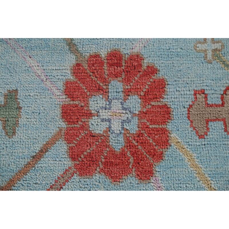 Light Blue Oushak Area Rug Hand-Knotted Oriental Wool Carpet - 7'11"x 9'11"