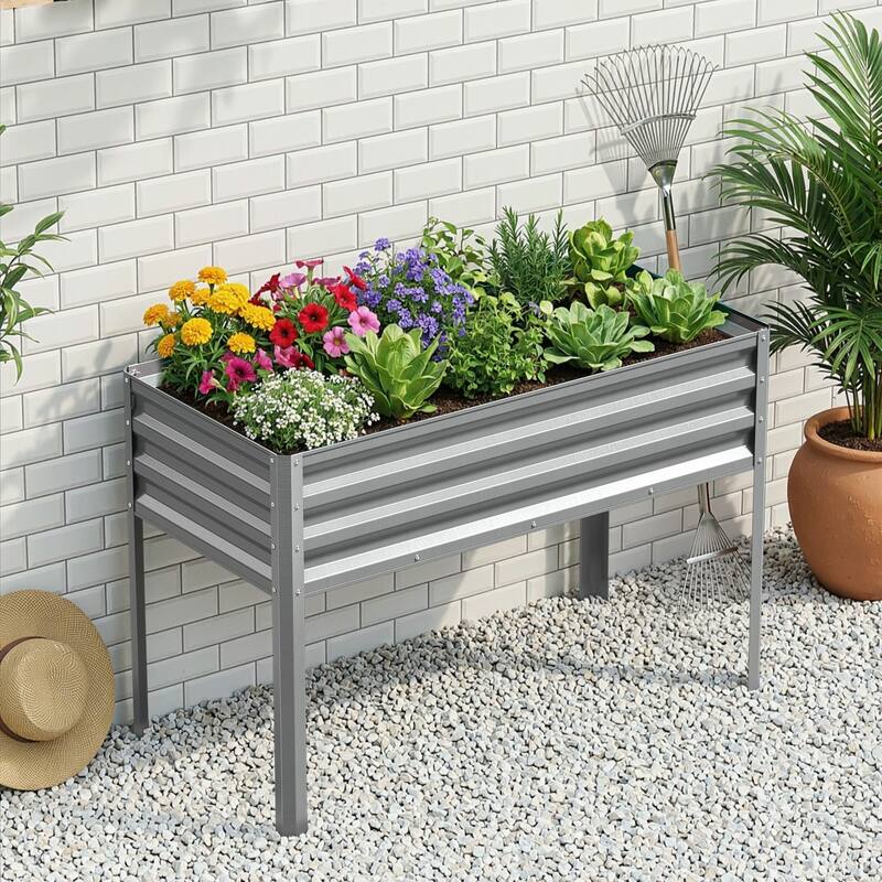 Meyreso 48" x 30" x 20" Galvanized Raised Garden Bed with Legs, Metal Elevated Planter Box, Rust-Resistant, Safety Edging