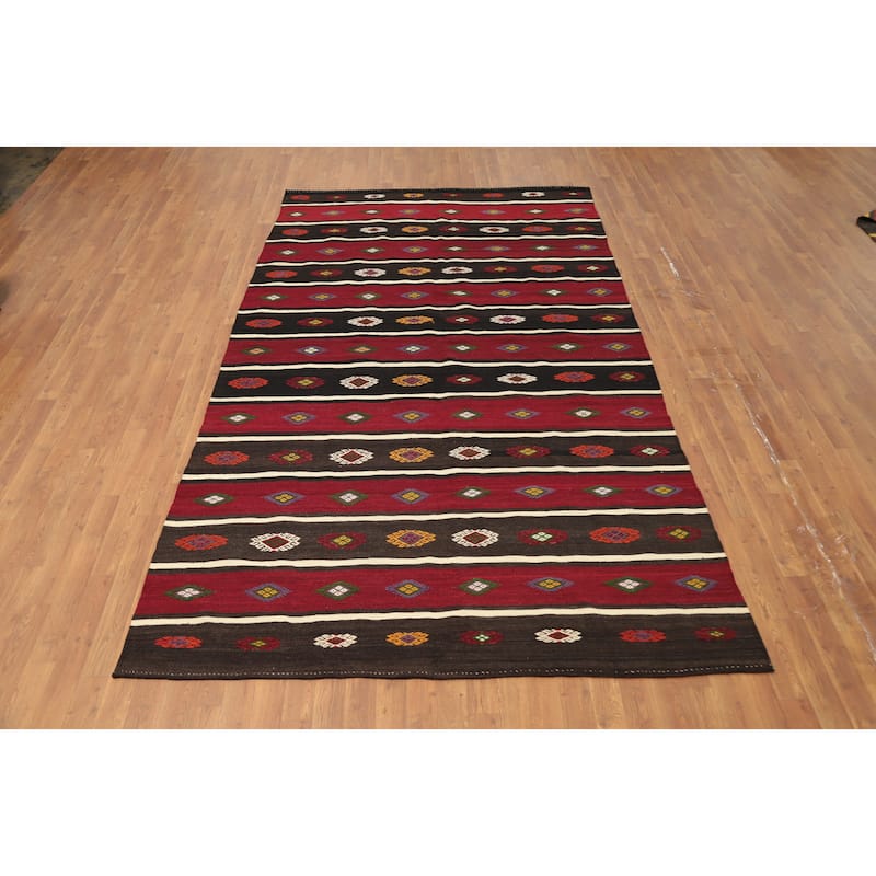 Hand Woven Oriental 100% Wool Carpet Southwestern Tribal Red Kilim Area Rug - 10' 5'' X 6' 0''