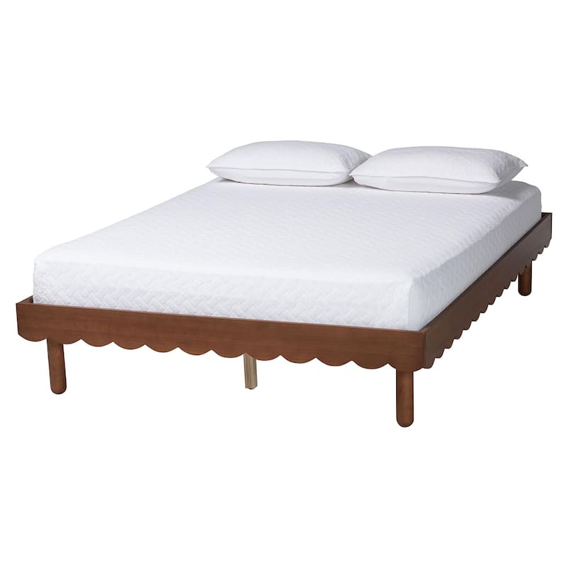 Orianthe Wood Platform Bed Frame with Scalloped Design - Low Profile with Round Legs, Modern Minimalist Furniture, Queen Size - Queen