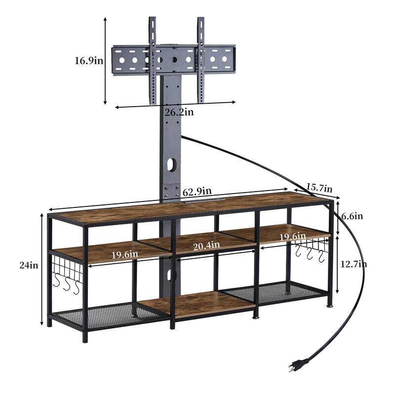 VECELO TV Stand with Mount and Power Outlet, Swivel TV Stand Mount for 32~70 inch TVs, Height Adjustable TV Entertainment Center