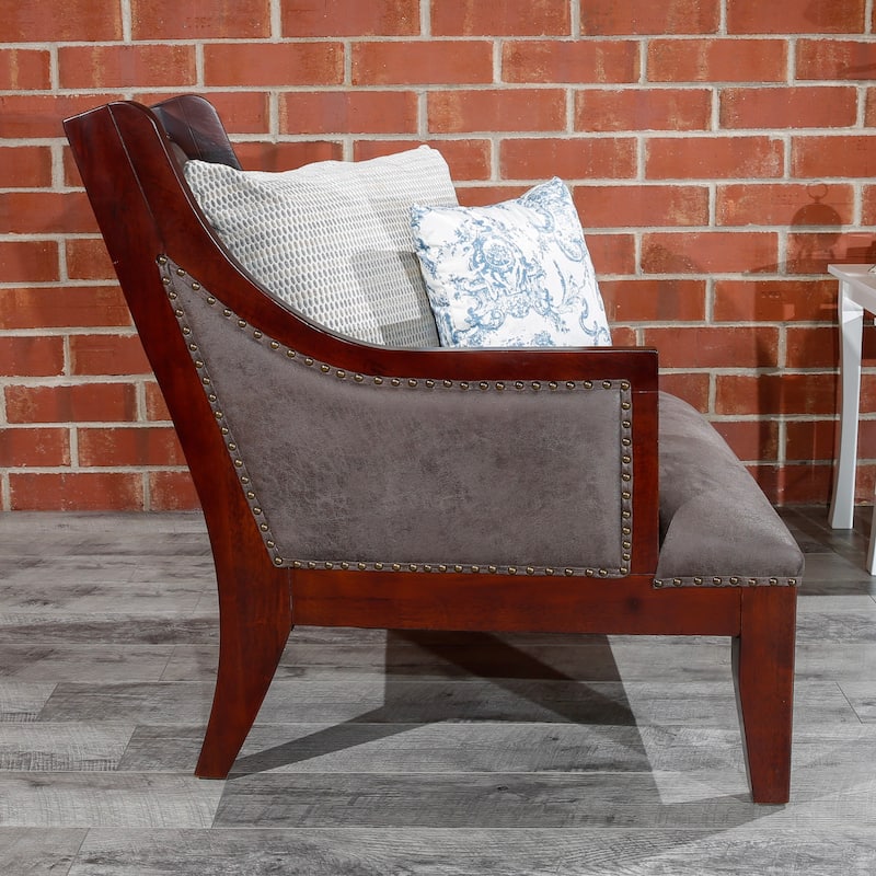 DTY Indoor Living Breckenridge Leather Accent Chair, Gray Suede