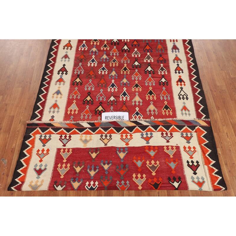Kilim Qashqai Persian Vintage Rug Reversible Flatweave Wool Carpet - 5'6"x 10'0"