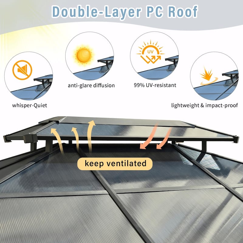 10'x12' Heavy Duty Hardtop Gazebo with Aluminum Frame, Mosquito Netting & Privacy Curtains