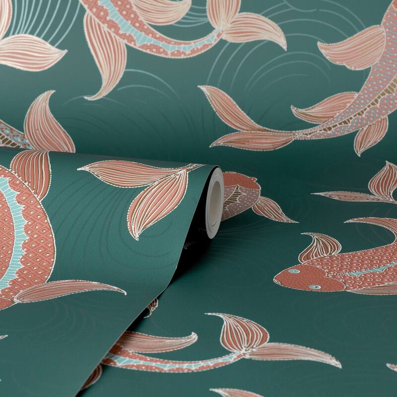 Fine Decor Dashiell Teal Decorative Fish Wallpaper