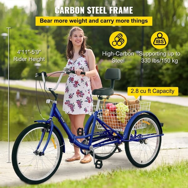 Tricycle adulte à 3 roues – Vélo, tricycle adulte de 16 pouces, vélo à 3 roues avec