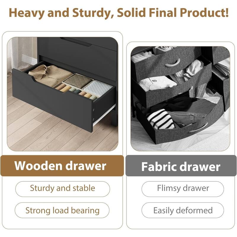 5-Drawer Dresser for Bedroom, 50" Tall Freestanding Vertical Wooden Chest Storage