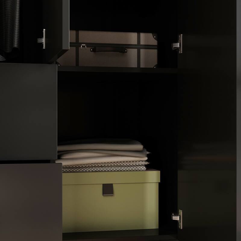 Wardrobe Armoire Wooden Closet with Mirror Storage Cubes Hanging Rod