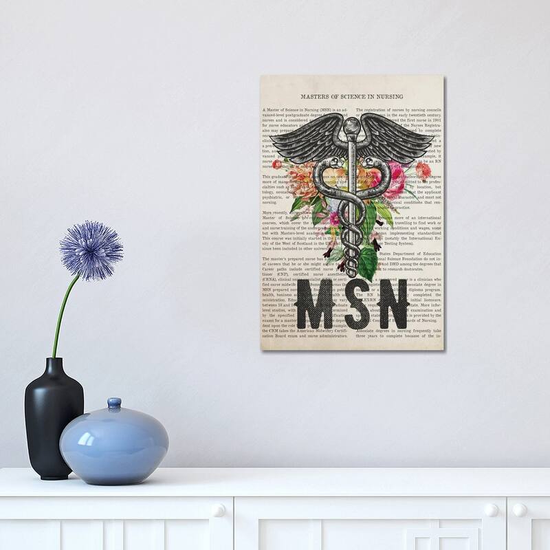 iCanvas "MSN, Masters of Science in Nursing with Flowers Print" by Aged Pixel Canvas Print - 18x12x1.5