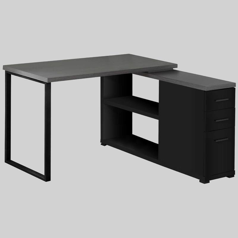 Contemporary L-Shape Desk with 3 Storage Drawers and File Organizer for Home Office - Black