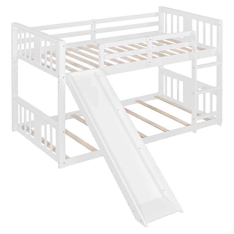 Twin Over Twin Bunk Bed with Slide and Ladder, White