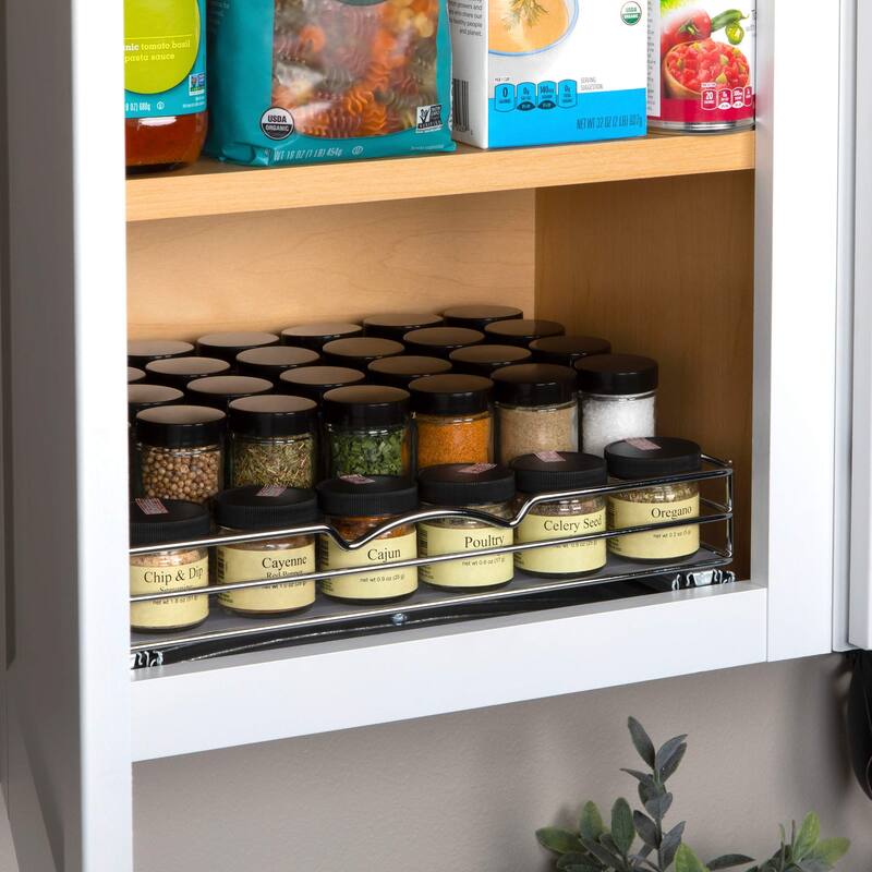 Pull Out Cabinet Organizer,Cans Heavy Duty with Lifetime Limited Warranty Pull Out Spice Rack- Chrome14-3/8"Wx10-1/2"D x 2-3/4"H