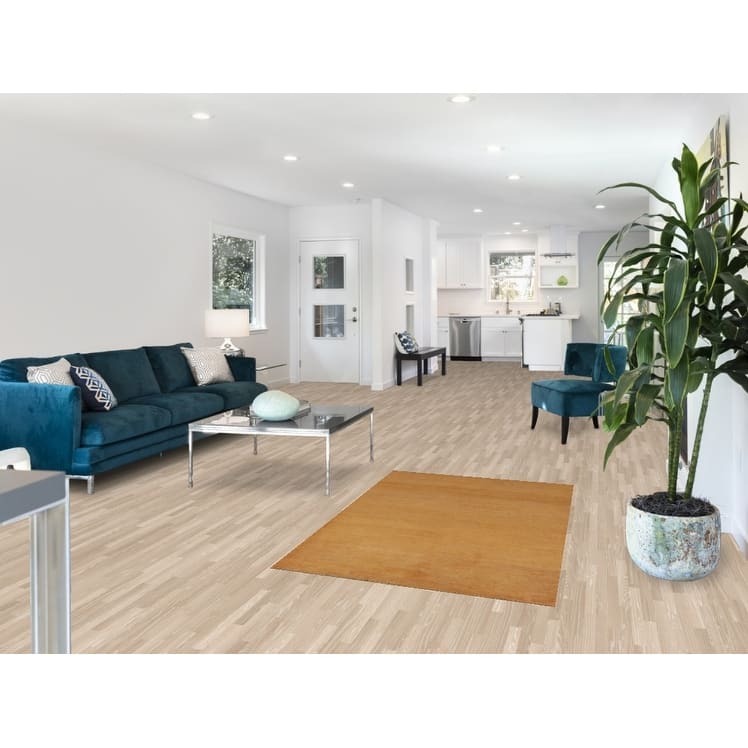 Modern Gold Solid Gabbeh Oriental Rug Hand-Knotted Wool Carpet - 3'3" x 5'0"