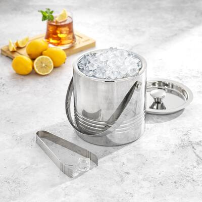 JoyJolt Double Wall Stainless Steel Ice Bucket with strainer and Tongs