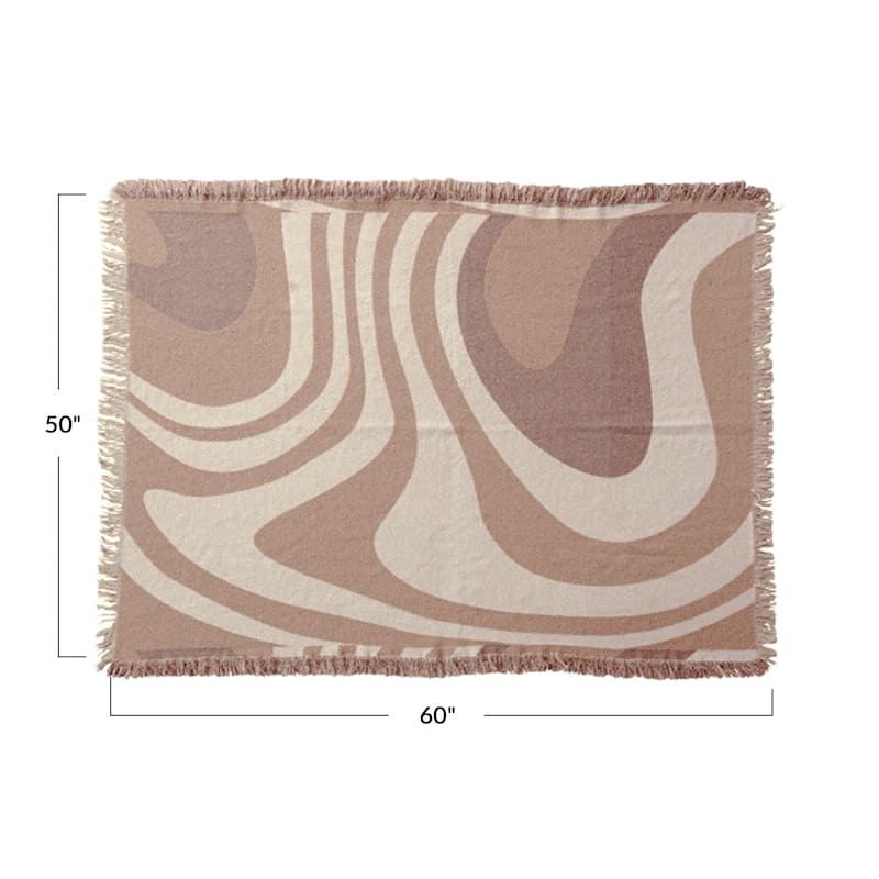 Woven Reclaimed Cotton Blend Throw with Wave Design and Fringe