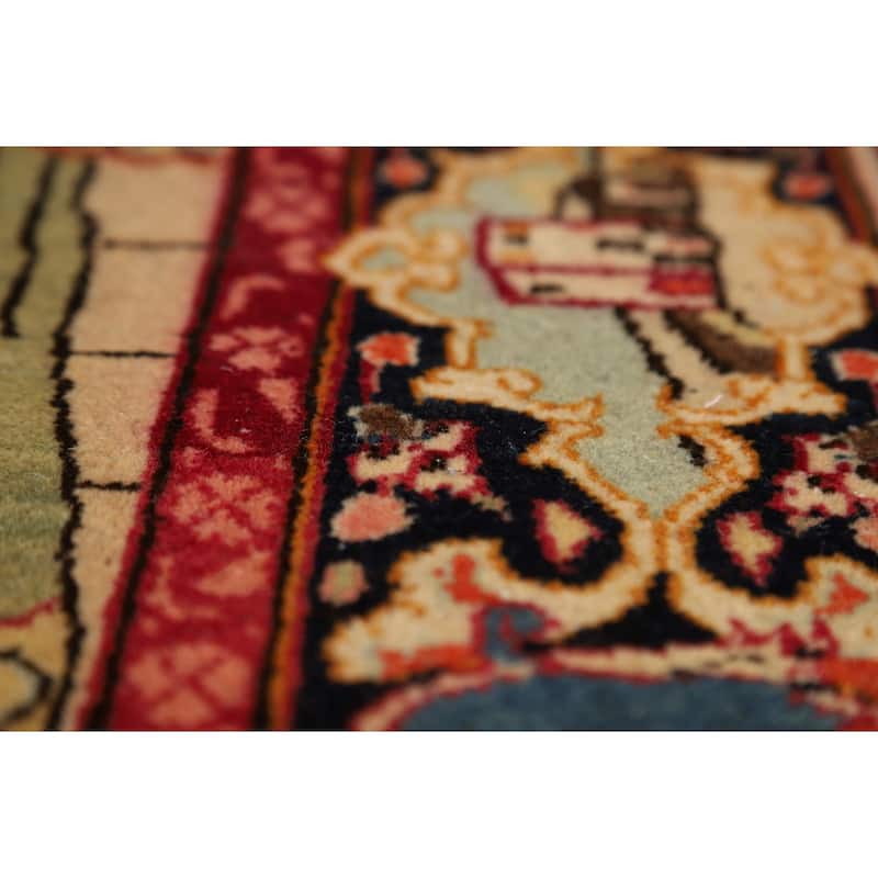 Pre-1900 Antique Pictorial Kashan Persian Rug Handmade Wool Carpet - 4'2"x 7'0"