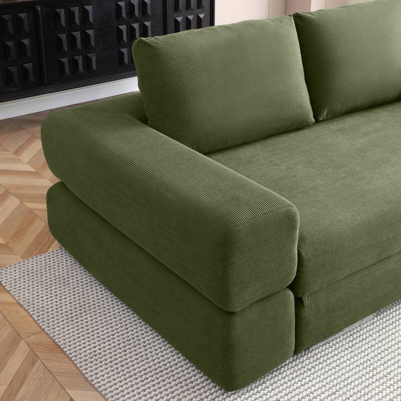 Anmytek 81 Inch Convertible Sofa Bed 3 in 1 Folding Floor Couch Corduroy Sleeper Mattress with Pillows Green