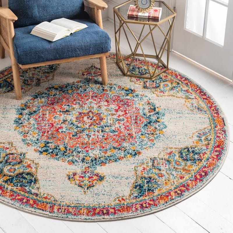 Traditional Koakburg Collection Area Rug - Ivory - 6' Round
