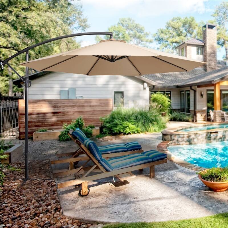 Yaheetech 10 Ft Patio Offset Umbrella Outdoor Hanging Cantilever Umbrella with Crank & Cross Base
