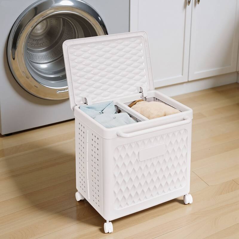 VECELO Laundry Basket White Plastic Portable Sundries Storage Box Laundry Room Dorm Supermarket Clothes Basket - White