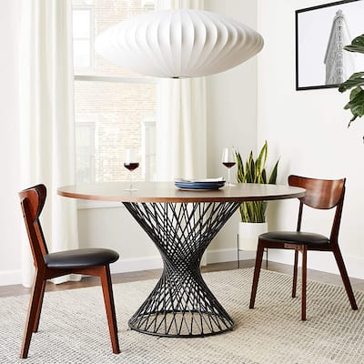 Modrest Theresa Modern Round Walnut & Black Table