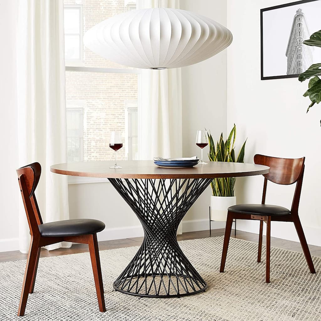 Modrest Theresa Modern Round Walnut & Black Table