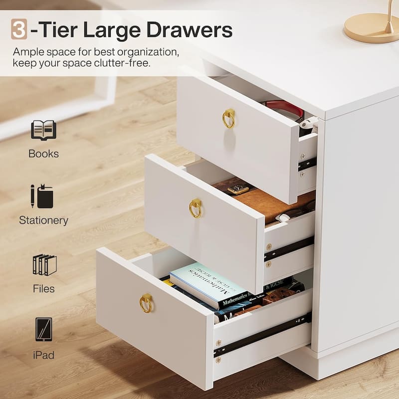 55 Inches Modern White Computer Desk with Drawers