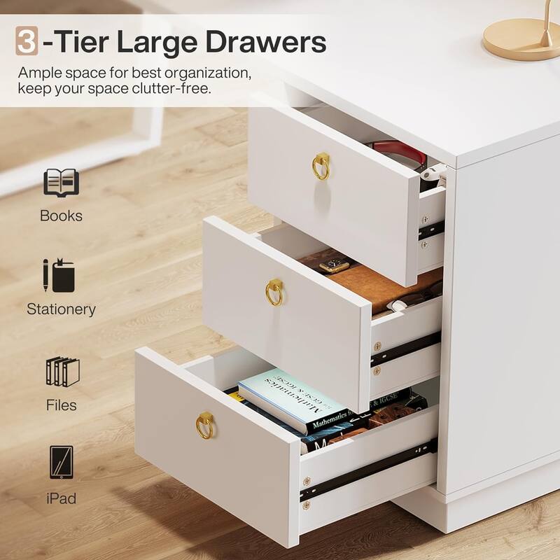 White Computer Desk with Drawers, 55 Inches Modern Study Writing Table for Home Office