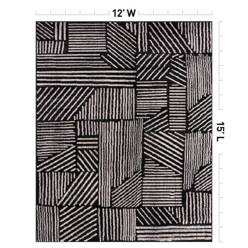 World Rug Gallery Contemporary Boho Stripes Black Area Rug