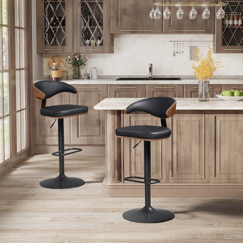 Art Leon Faux Leather Swivel Adjustable Bar Stool with Wood Accents