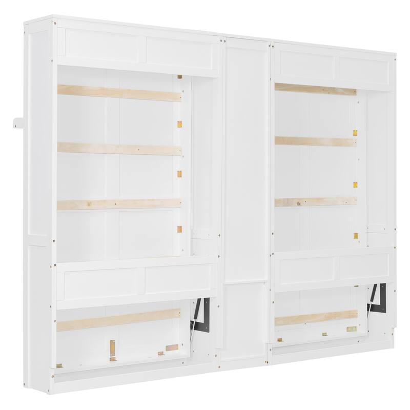Dual Twin Size Murphy Beds, Twin and Twin Foldable Wall Platform Bed with Cabinets and Shelves, Hidden Double Murphy Bed Chest
